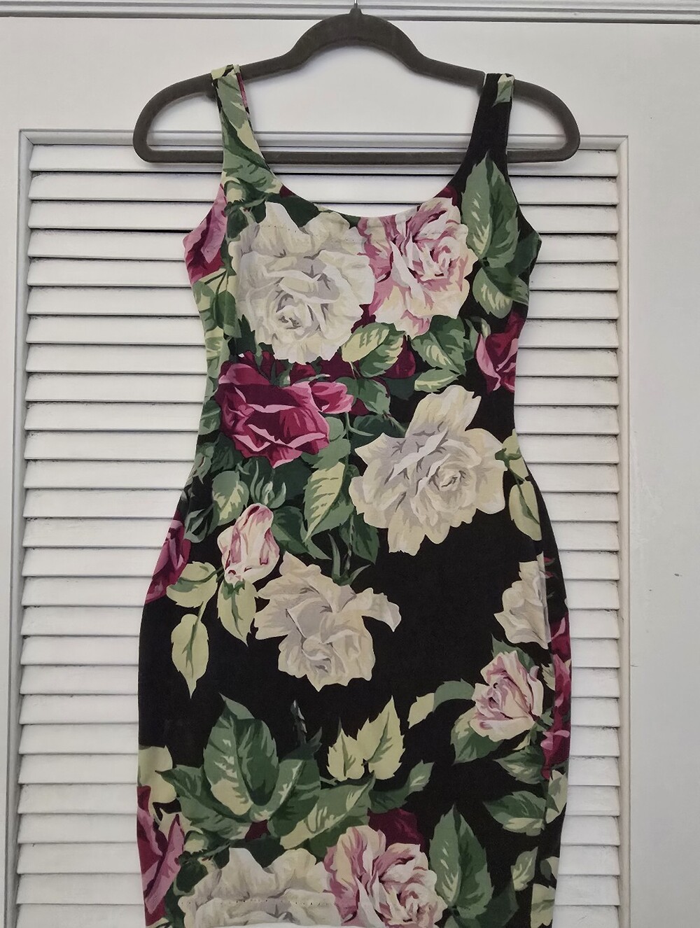 80's Betsey Johnson Punk Face Label Bodycon Floral Midi Dress
